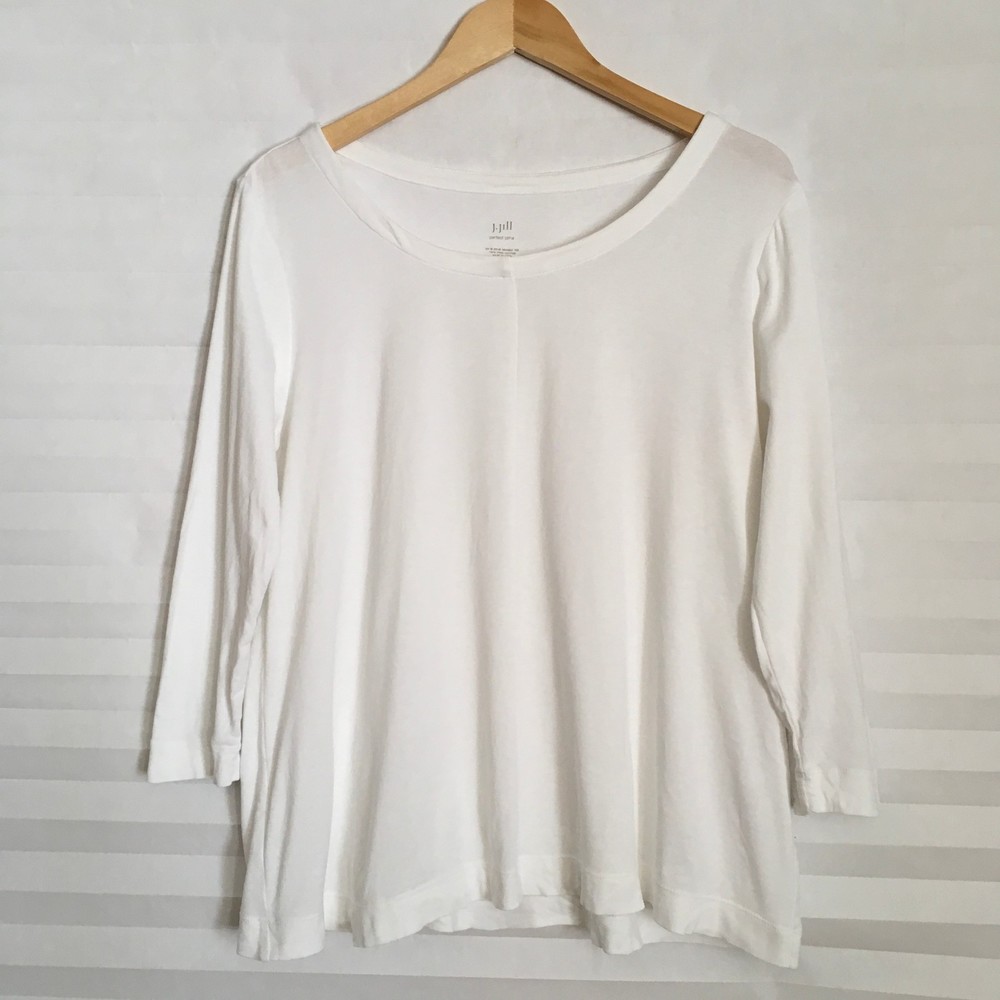J.Jill Womens Blouse Top Perfect Pima Size M 100% Pima Cotton Pull On White
